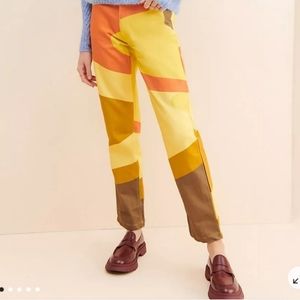 Hosbjerg Donja Rina Pant Large Yellow Multicolor Abstract Pocket Button Zip Jean